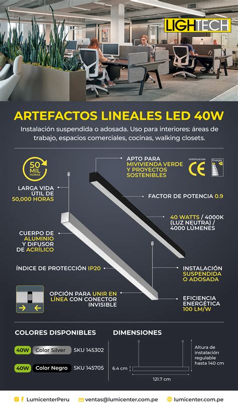 Compra Tu LUMINARIA LINEAL LED 40W 4000K PLATEADO 145302 Lumicenter