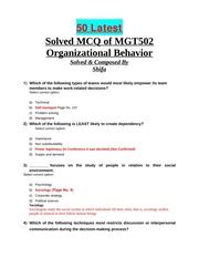 MGT 502 50 Latest Solved Mcqs With Reference By Shifa Mega Super