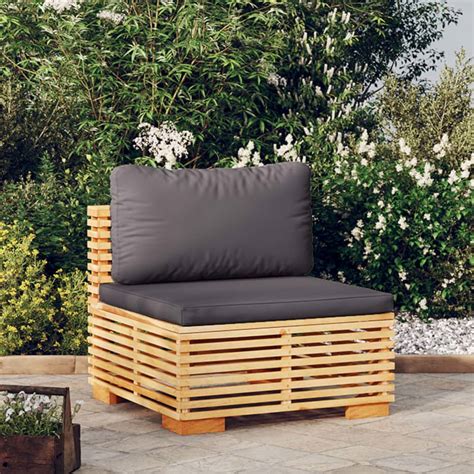 Far Canap Central De Jardin Coussins Gris Fonc Bois Teck Massif