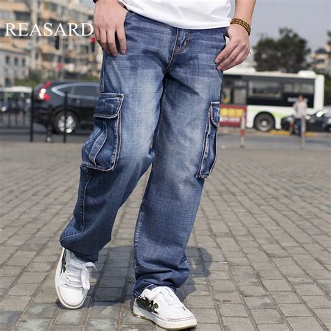 Mens Cargo Jeans Pants Multi Pocket Hip Hop Designer Baggy Jeans