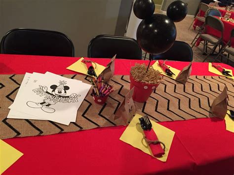 Red, yellow, and black decor for Mickey Mouse party. DIY Mickey ...