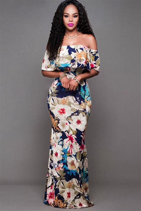 Off The Shoulder Floral Maxi Dress With Floor Length