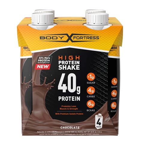 Body Fortress Protein Shake Chocolate 40g Protein 4 Ct