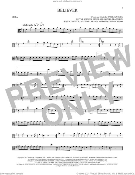 Believer Sheet Music For Viola Solo PDF Interactive