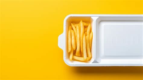 Premium Photo Container Of French Fries On A Yellow Background