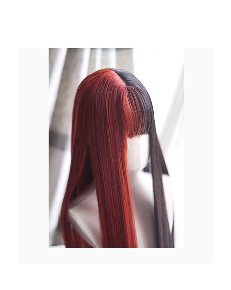 Red Black Long Straight Wig With Bangs Y2k Harajuku Hot Girl Etsy