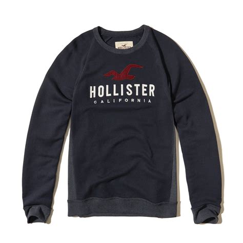 Lyst Hollister Logo Graphic Crew Sweatshirt In Blue For Men