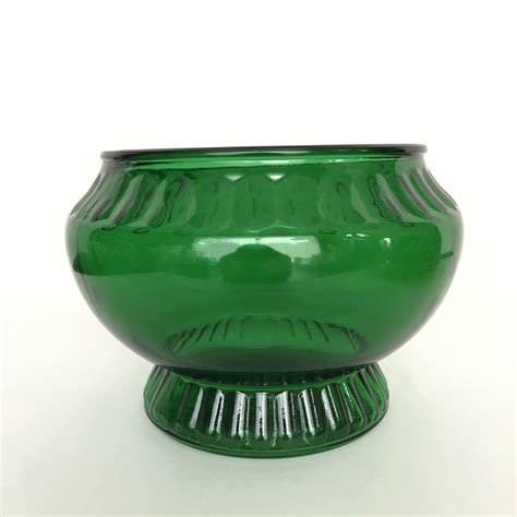 Napco Emerald Green Glass Bowl Vase Planter Etsy Canada Green Glass Bowls Glass Bowl Green