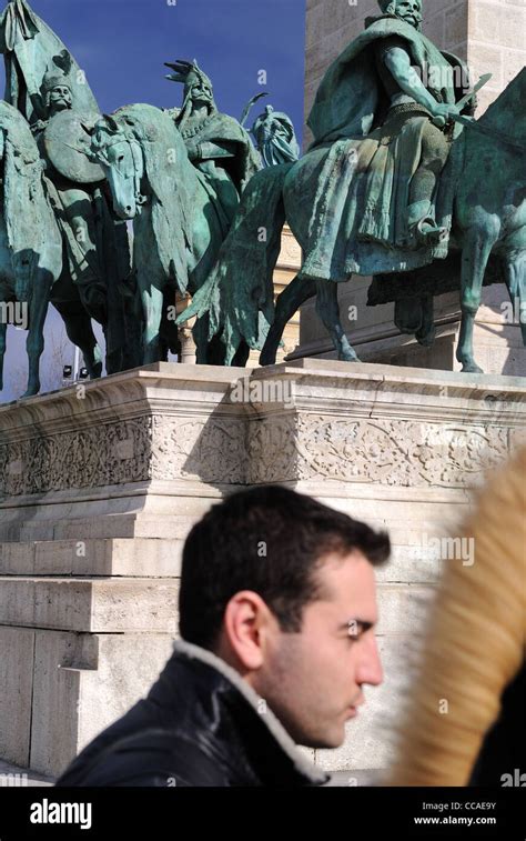 Heroes Square With The Millenary Monument Budapest Hungary Stock