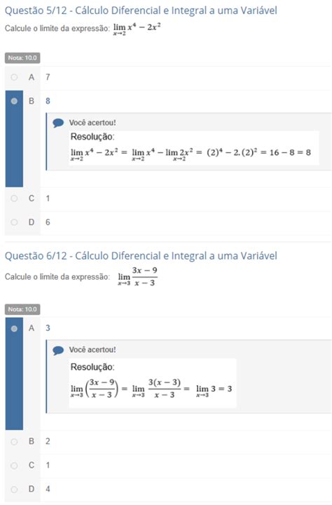 Prova Objetiva 80 Calculo Diferencial E Integral A Uma Variavel