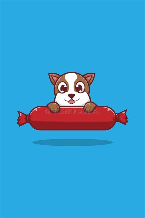 Cute Dog And Sausage Cartoon Illustration Stock Vector Illustration