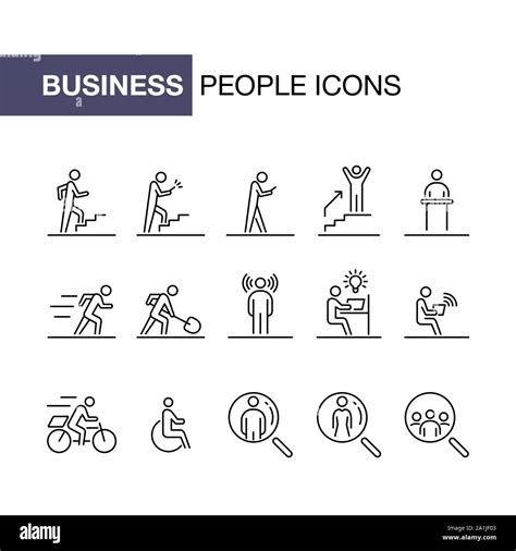 Business People Icon Set Simple Line Flat Illustration Stock Vector