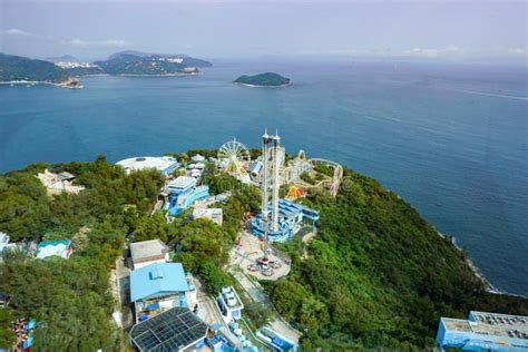 Hong Kong Ocean Park Top View Roller Coaster With Tourists Editorial