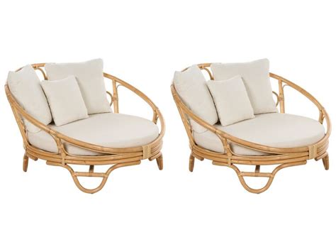 Set Of 2 Rattan Garden Daybeds Natural Rossano Uk