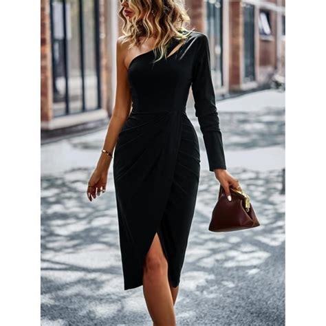 Robe Femme Chic Et Elegant Minimaliste Sexy Romantique Noir LC Noir