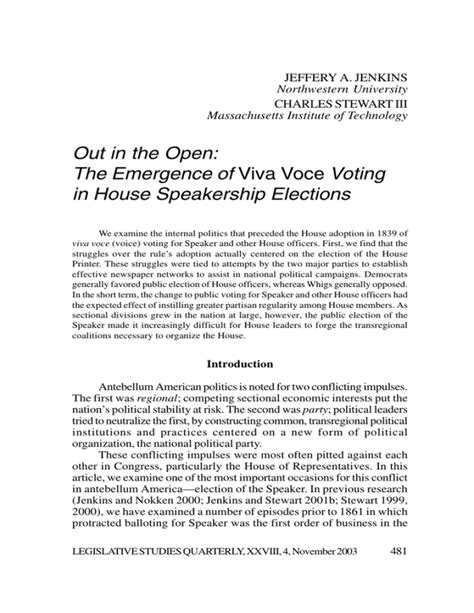 Out In The Open The Emergence Of Viva Voce Voting