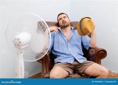 Flushed Man Feeling Hot Stock Photo Image Of Cool Background 75424942