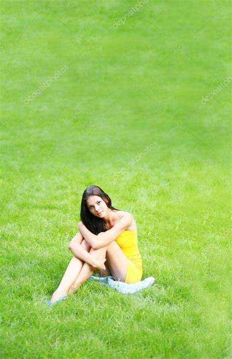 Sexy Brunette On Grass Stock Photo By Mettus 3729500
