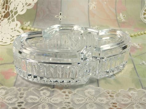 Crystal Heart Bowl With Lid Double Heart Glass Dish With Lid Etsy Glass Dishes Crystal