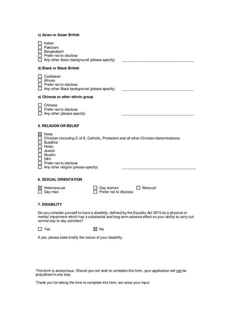 Equal Opportunities Monitoring Form Printable Microsoft Word Etsy