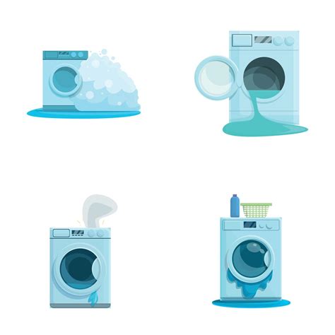 Washing Machine Icons Set Cartoon Vector Broken Washing Machine