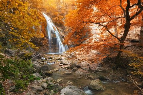 Premium Photo Autumn Waterfall And Rill Flow