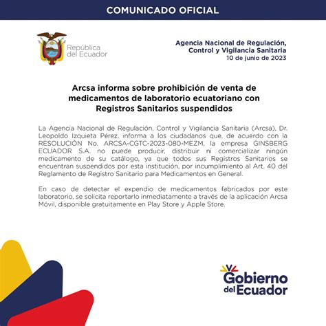 Arcsa Ecuador On Twitter Comunicadooficial Arcsa Informa Sobre