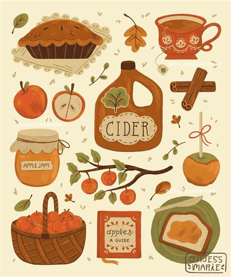 Cozy Autumn Art Print Featuring All Things Apples—apple Cider Apple