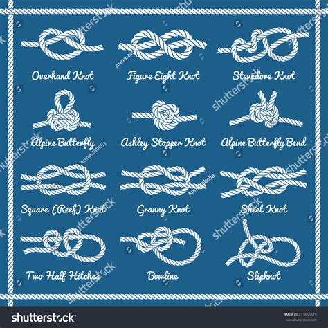 Set Rope Knots Hitches Bows Bends Stock Vector Royalty Free