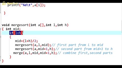 C Program To Implement Merge Sort Technique Youtube