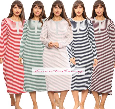 Ladies Thermal Long Sleeve Nightie Stripe Plus Size Winter Warm