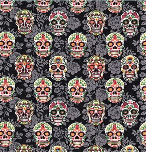 Sugar Skull Cotton Fabric By The Yard Etsy