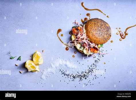 Salmon Fish Burger With With Coleslaw And Cucumber Healthy Diet