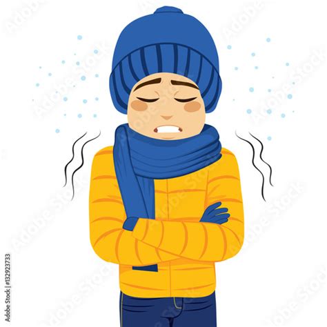 Young man freezing wearing winter clothes shivering Stock Vector ...