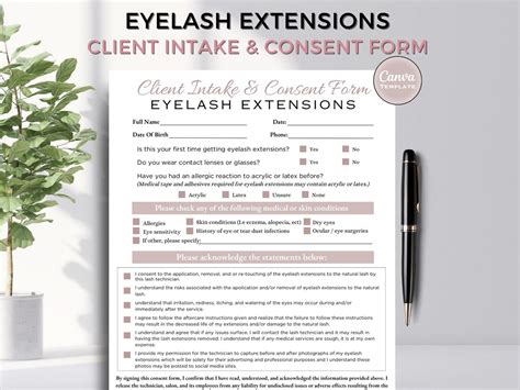 Editable Lash Extensions Consent Form Lash Tech Consultation Simple Eyelash Extensions Intake