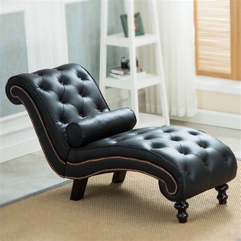 Classic Leather Chaise Lounge Sofa With Pillow Living Room Furniture