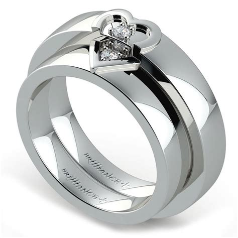 Matching Split Heart Diamond Wedding Ring Set In Platinum