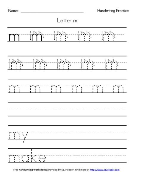 Letter M Handwriting Practice Worksheet For Pre K Kindergarten