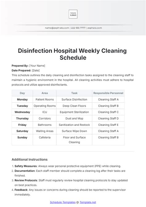 Free Weekly Cleaning Schedule Templates, Editable and Printable