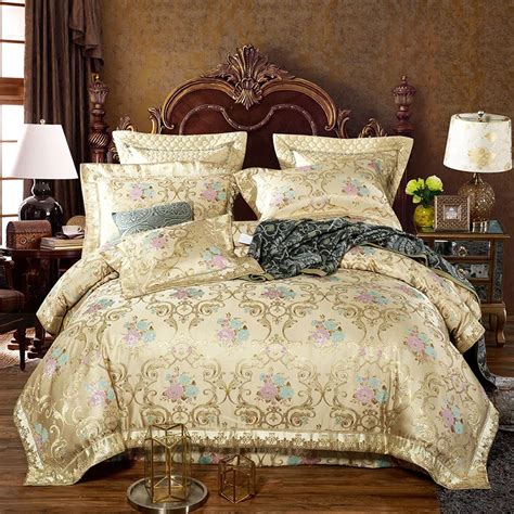 European Style Beige Luxury Satin Jacquard Silk Cotton Bedding Set