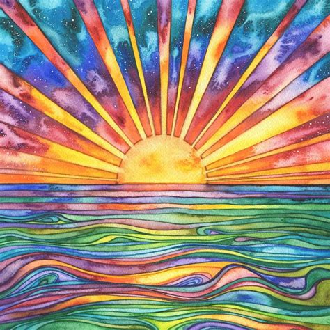 Sun Water Watercolour Print Of Original Painting Sunset Etsy In 2021