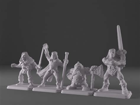 Free Stl File Heroquest Reshaped Heroes Barbar Dwarf Elf Wizard