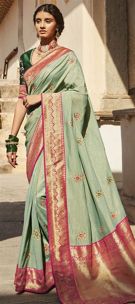 Traditional Wedding Green Color Banarasi Silk Silk Fabric Saree 1792392