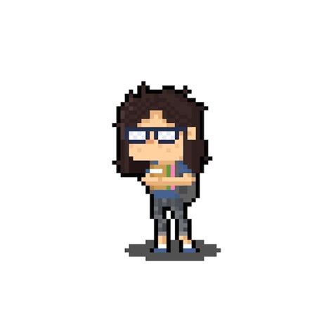 Premium Vector Pixel Art Cartoon Nerd Girl Holding A Lot Of Book