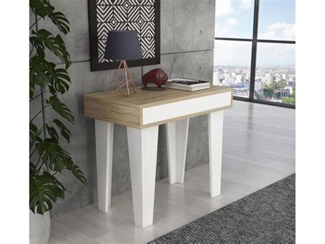 Table console extensible rallonges nordic kl max 300 cm blanc mat chêne