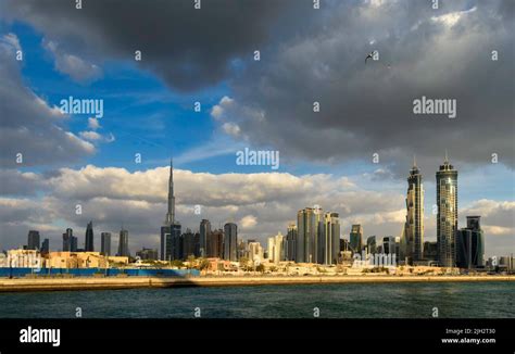 Panoramic View Of Dubai Skyline From Dubai Creek United Arab Emirates