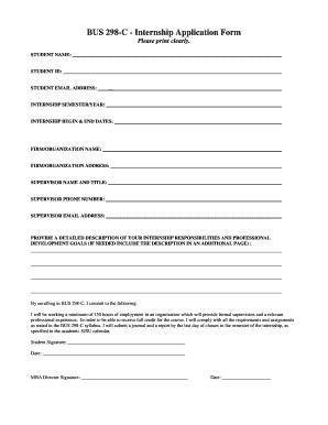 Fillable Online Sjsu Bus C Internship Application Form Sjsu Fax