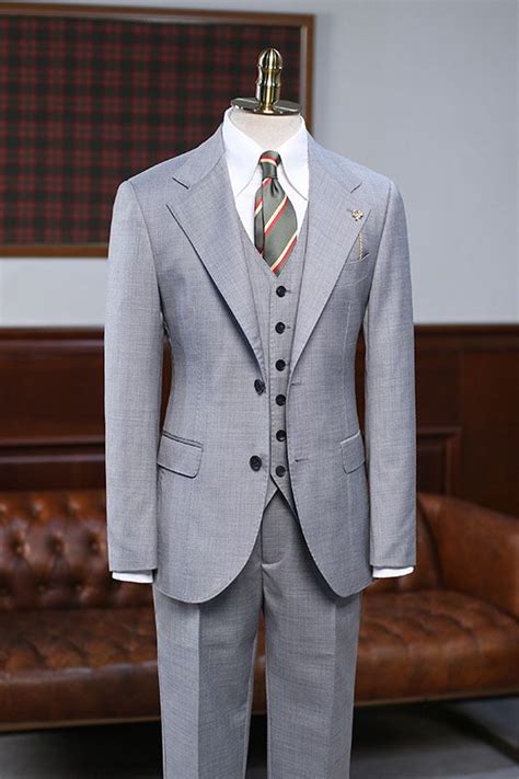 Andy Gray Small Plaid Pieces Notched Lapel Slim Fit Business Suit