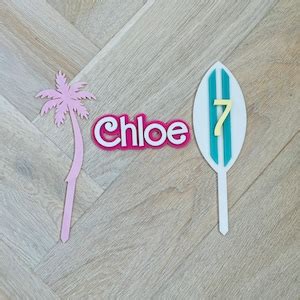 Beach Party Surfboard Cake Topper Girl Surfer Party Surfer Etsy