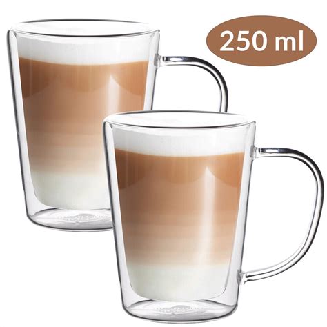 Monzana® 4x Teegläser Henkel Doppelwandig Thermogläser Glas Kaffee Tee